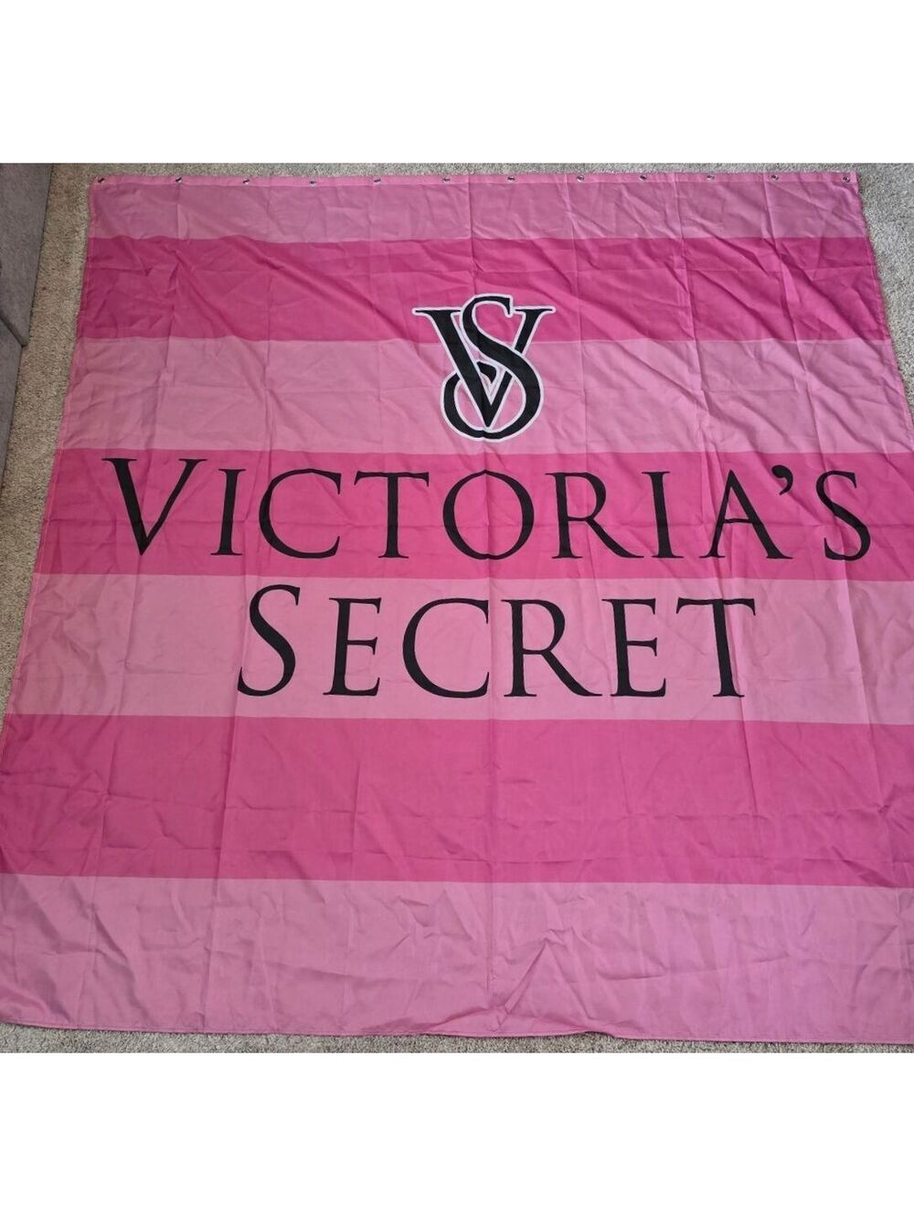 Vintage Victoria's Secret Pink Logo Stripe Logo Shower Curtain 70x72 Rare Bath